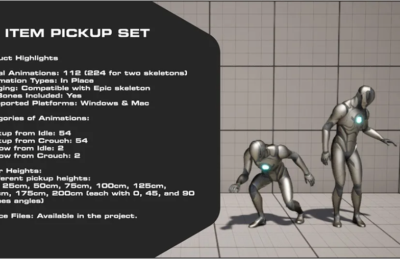 游戏物品拾取人物动作动画包 – Item Pickup Set-泽客网